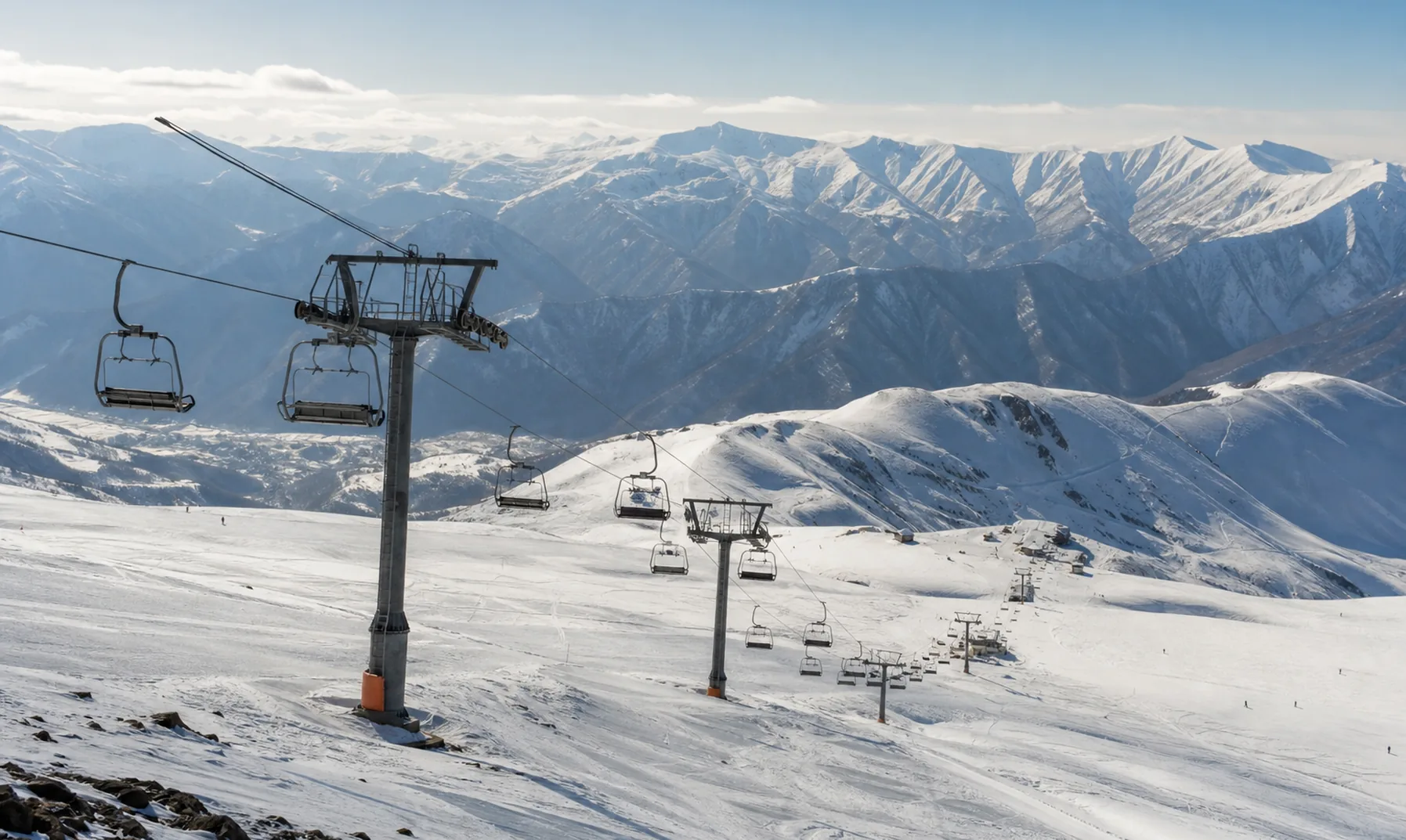 Ski slopes and lifts above Gudauri resort